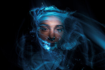 light painting portrait, new art direction, long exposure photo without photoshop, light drawing at...