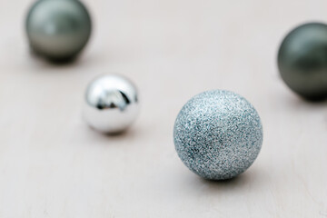 christmas balls and toys on white background