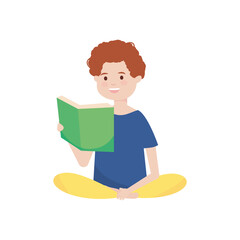 young man reading book sitting meditation pose yoga