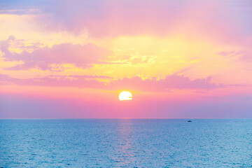 Spectacular beautiful sunset or sunrise on the mediterranean sea. Beautiful pink orange purple...