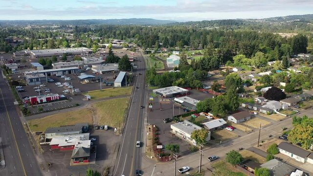 Aerial of house development and industrial site