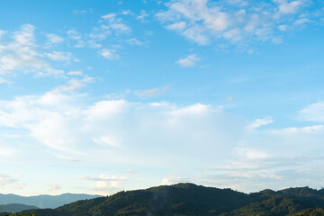 The white clouds have a strange shape and moutain.