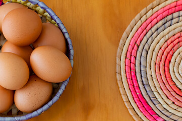 eggs in wooden basket