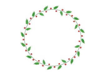 赤い木の実とヒイラギの円形フレーム
