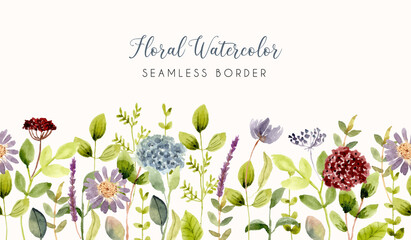 beautiful flower garden watercolor seamless border