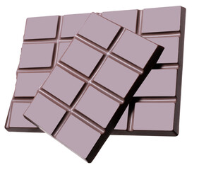 Delicious black chocolate shavings and pieces on white background, top view
