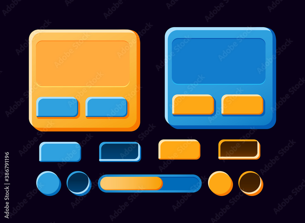 Wall mural set of funny gui board, pop up, buttons for game ui asset elements vector illustration