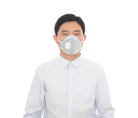Man wearing a mask in front of white background