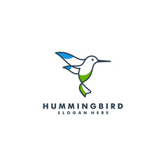 Obraz premium Hummingbird logo design, animal flying line art vector logotype