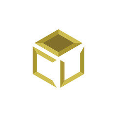 3D Golden diamond with CU letter logo design vector