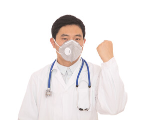 Male doctor making a fist making cheering gesture