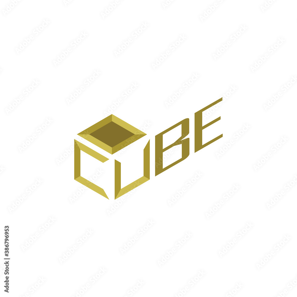 Poster 3d Golden  cube text logo design vector