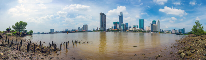 Panoramic view of Hochiminh city, Vietnam from across the Saigon River.