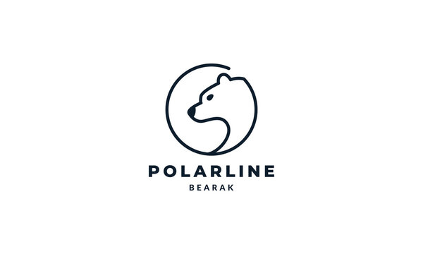 polar bear head line art outline modern circle logo vector icon illustration design