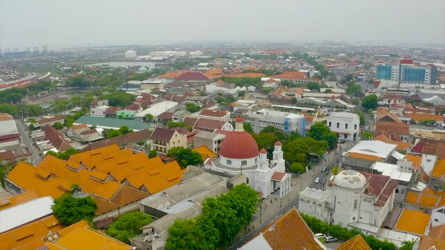 Aerial view of the "blenduk" church building, Semarang, Indonesia