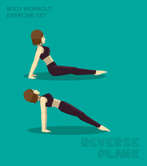 Reverse Plank Workout Exercise Set Manga Cartoon Vector