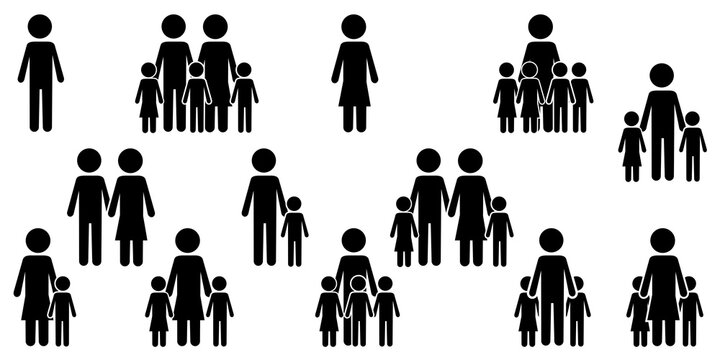 Vector silhouette icon of people, team, family. A symbol of the unity of different groups of people. Stock image. EPS 10.