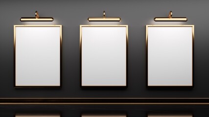 Modern interior setup containing blank canvas with golden frame for artwork mockup