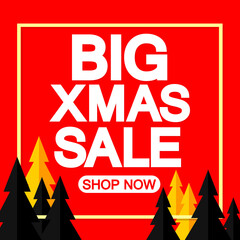 Big Christmas Sale, poster design template, Xmas discount banner, vector illustration
