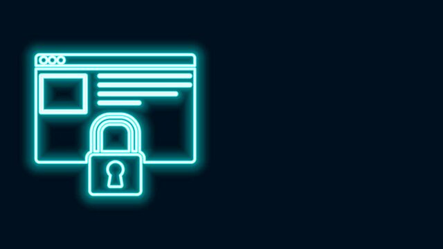 Glowing neon line Secure your site with HTTPS, SSL icon isolated on black background. Internet communication protocol. 4K Video motion graphic animation