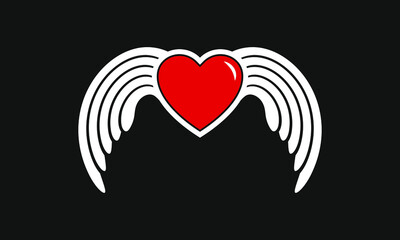 Heart with angel wings flat design isolated on black background. Vector illustration