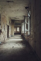 Fototapeta na wymiar Passage in a decaying building, warm tones