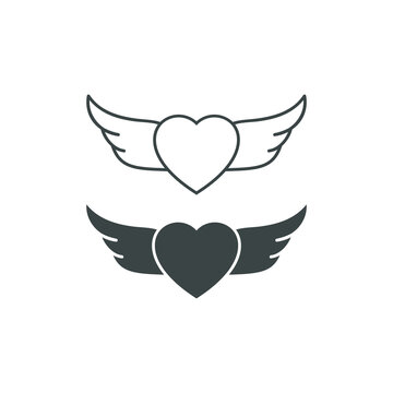 Heart with angel wings line and glyph icon isolated on white background. Vector illustration