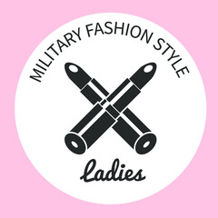 Military fashion style lipstick,  isolated abstract vector illustration. Design for stickers, logo, web and mobile app. Print for clothes fashion style pomade
