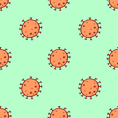 Seamless pattern of molecules, cells of virus, bacteria. Pandemic, epidemic covid-19. Theme of quarantine, spread of coronavirus, vaccination. Vector hand drawn background in doodle style isolated
