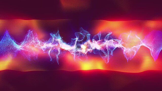 Blue Audio Wave Particles And 3D Orange Grids Background Loop Beat