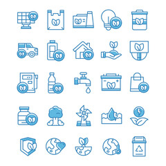 Set of Eco Green icons with blue style.