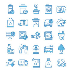 Set of Environment icons with blue style.