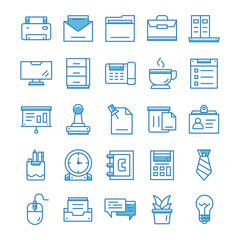 Set of Office icons with blue style.