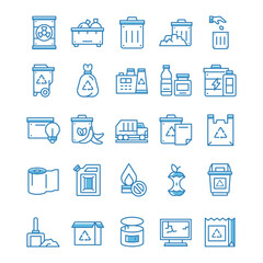 Set of Waste icons with blue style.
