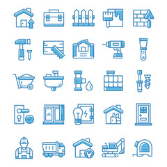 Set of Home and Renovation icons with blue style.