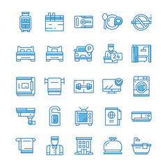 Set of Hotel icons with blue style.