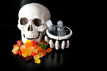 Skeleton Skull with Candy to eat during Halloween