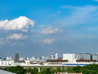 Bangkok/Thailand-Oct 16 2020 : View image sky blue background copyspace  State of the country Thailand economy business grow for investment technology import export marketing international landmark 