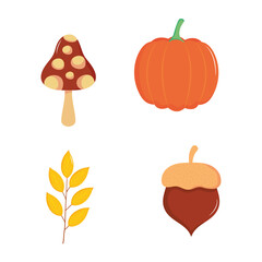 pumpkin, mushroom and thanksgiving icon set