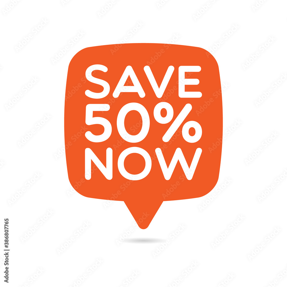 Sticker save 50 percent now label