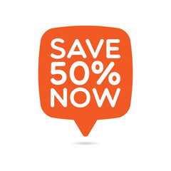 Save 50 Percent Now Label