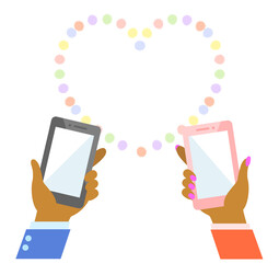 Illustration of a  black people African  hand holding a smartphone