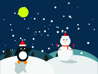 Christmas Day Illustration There are snowmen and cute penguins