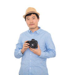 Young stylish Chinese photographer holding a camera