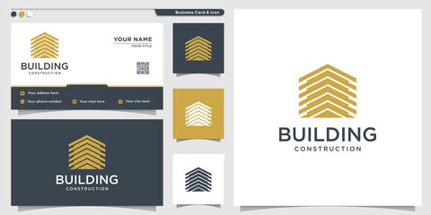 Building logo with unique style for company and business card design template, Premium Vector