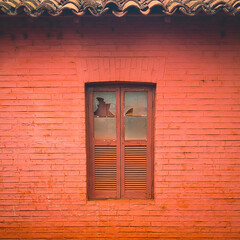 Old wooden window shutters of an brazilian house, vintage background