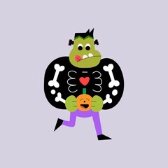 vector graphic illustration of frankenstein halloween kawaii and spooky mascot