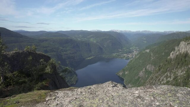 Beautiful Norway mountain highlands landscape in summer, slider shot