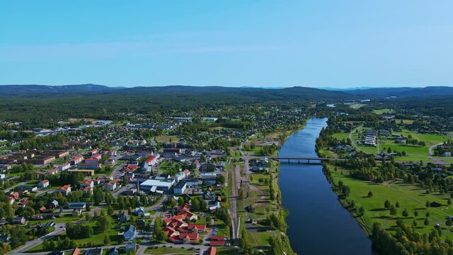 Stunning Landscape Of Vasterdal River (Vasterdalalven) Near The Municipality Of Malung In Dalarna, Sweden. - aerial drone shot