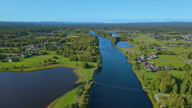 Beautiful Town And Natural Landscape Of Malung In Dalarna, Sweden - Aerial shot